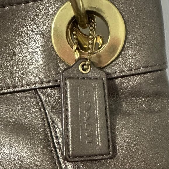 Coach Crossbody Purse, Metallic Bronze/Brown Leather.  Authentic - Picture 4 of 8